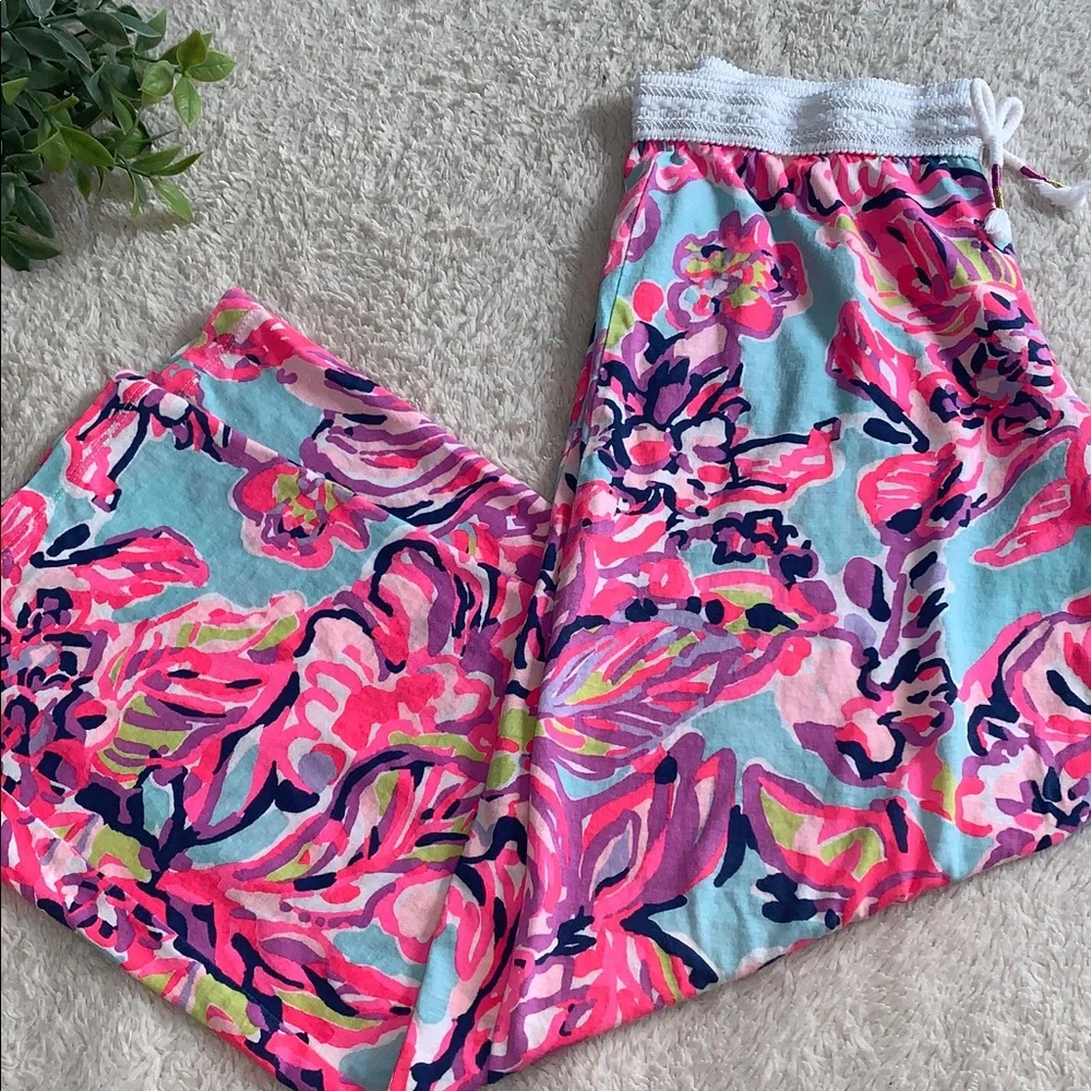 Lily Pulitzer Girls Bright Pink Pajama Loungewear Pants EUC 8/10 Large